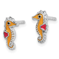 Sterling Silver Rhodium-plated Multi-color Enameled Seahorse Post Earrings