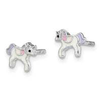 Sterling Silver Rhodium-plated Enameled Unicorn Post Earrings