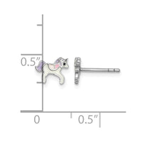 Sterling Silver Rhodium-plated Enameled Unicorn Post Earrings