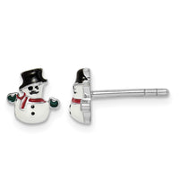 Sterling Silver RH-plated Enameled Snowman Post Earrings
