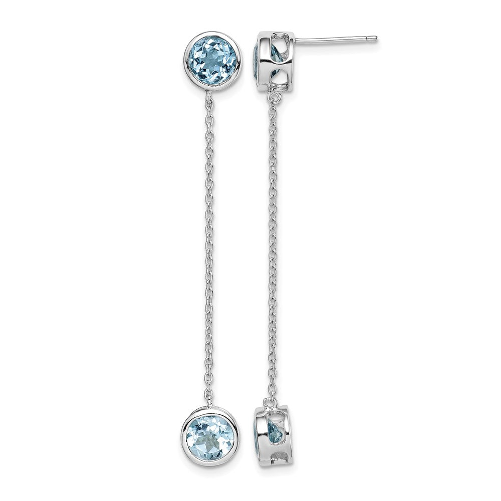 Sterling Silver Rhodium-plated Blue Topaz Chain Post Dangle Earrings