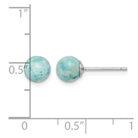 Sterling Silver Rhodium-plated Polished 6mm Round Larimar Post Earrings