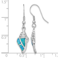 Sterling Silver Rhod-plated Created Blue Opal Seashell Dangle Earrings