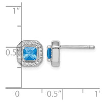 Sterling Silver Rhodium Plated Square Blue and Clear CZ Post Earrings