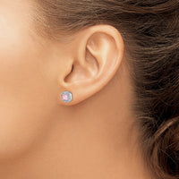Sterling Silver Rhodium Plated Square Pink and Clear CZ Post Earrings