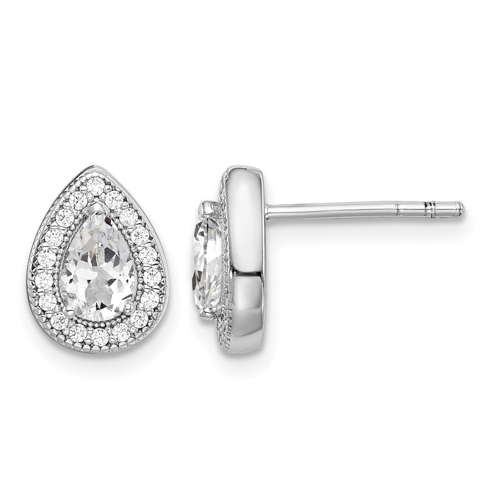 Sterling Silver Rhodium Plated CZ Post Earrings