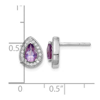 Sterling Silver Rhodium-Plated Purple and Clear CZ Post Earrings