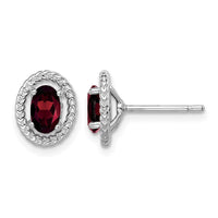Sterling Silver Rhodium-plated Garnet Oval Post Earrings