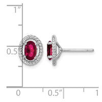 Sterling Silver Rhod-plat Created Ruby Oval Post Earrings