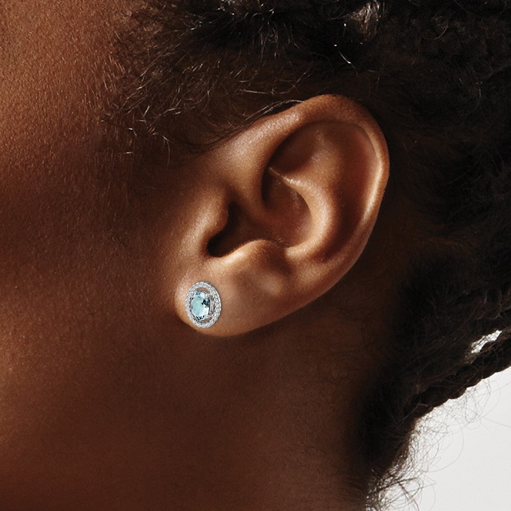 Sterling Silver Rhod-plat Aquamarine Oval Post Earrings
