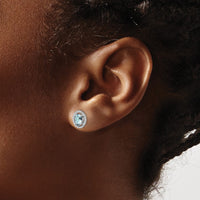 Sterling Silver Rhod-plat Aquamarine Oval Post Earrings