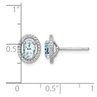 Sterling Silver Rhod-plat Aquamarine Oval Post Earrings