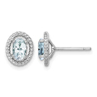Sterling Silver Rhod-plat Aquamarine Oval Post Earrings