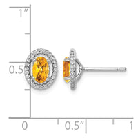 Sterling Silver Rhod-plat Citrine Oval Post Earrings