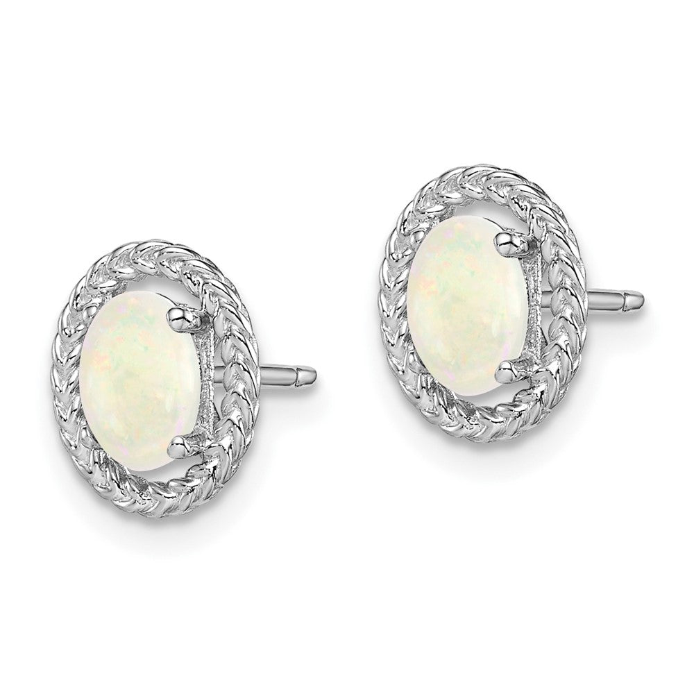 Sterling Silver Rhod-plat Milky Opal Oval Post Earrings
