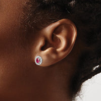 Sterling Silver Rhod-plat Created Ruby Earrings