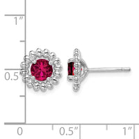 Sterling Silver Rhod-plat Created Ruby Earrings