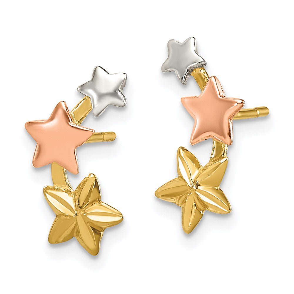 Sterling Silver and Flash Yellow and Rose Gold Plated Star Earrings