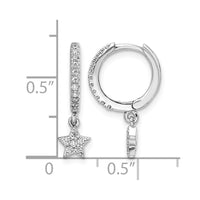 Sterling Silver Rhodium-Plated CZ Hoops with Star Dangle Earrings