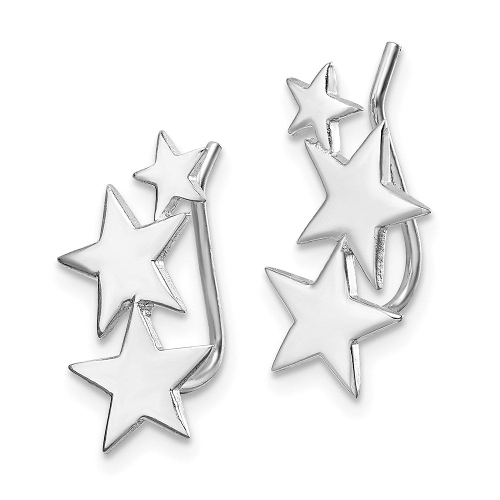 Sterling Silver RH-plated Polished Graduating Stars Ear Climber Earrings