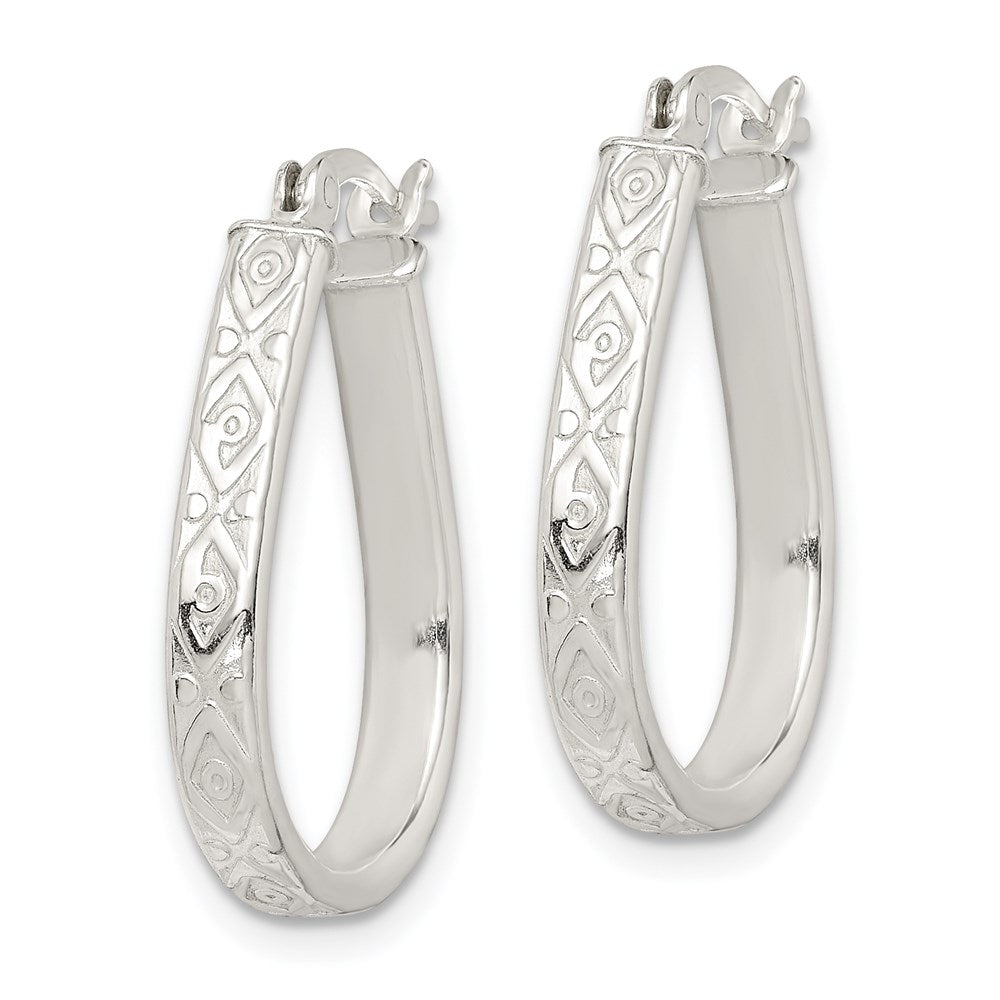 Sterling Silver Patterned 3mm Teardrop Hoop Earrings