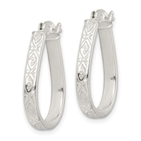 Sterling Silver Patterned 3mm Teardrop Hoop Earrings