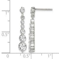 Sterling Silver Polished CZ Journey Post Dangle Earrings