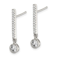 Sterling Silver Rhodium-plated Polished CZ Bar Post Dangle Earrings