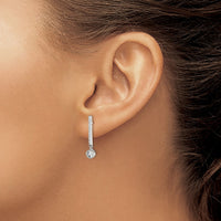 Sterling Silver Rhodium-plated Polished CZ Bar Post Dangle Earrings