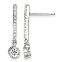 Sterling Silver Rhodium-plated Polished CZ Bar Post Dangle Earrings