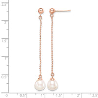 Sterling Silver Rose-tone 18k Flash-plated 7-8mm Drop FWC Pearl Earrings