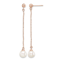 Sterling Silver Rose-tone 18k Flash-plated 7-8mm Drop FWC Pearl Earrings
