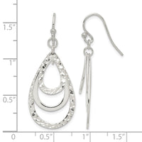 Sterling Silver Polished & Diamond-cut Triple Teardrop Dangle Earrings