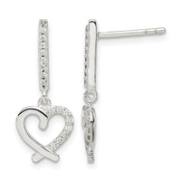 Sterling Silver CZ Dangle Heart Post Earrings