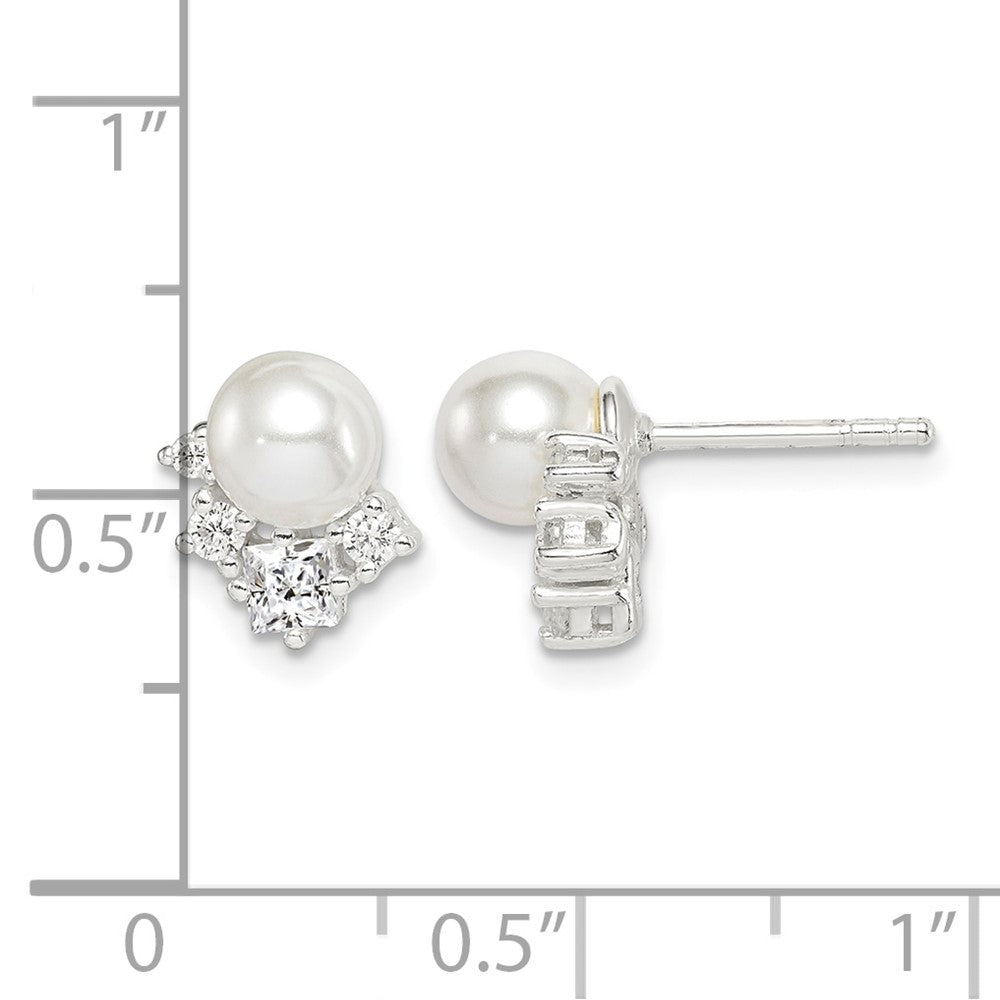 Sterling Silver CZ and Glass Pearl Post Earrings