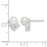 Sterling Silver CZ and Glass Pearl Post Earrings
