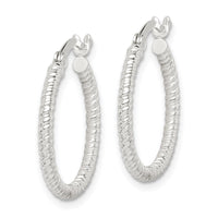 Sterling Silver Twisted 2x20mm Round Hoop Earrings