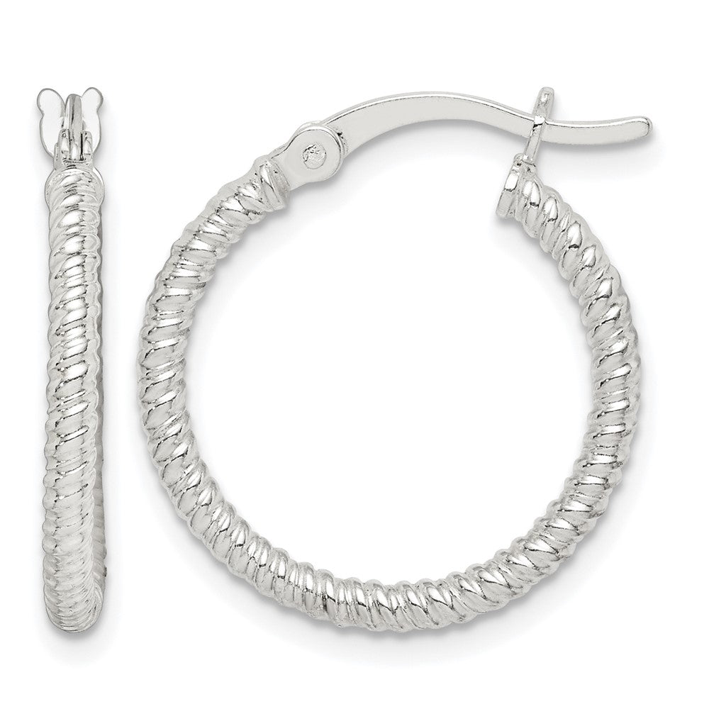 Sterling Silver Twisted 2x20mm Round Hoop Earrings