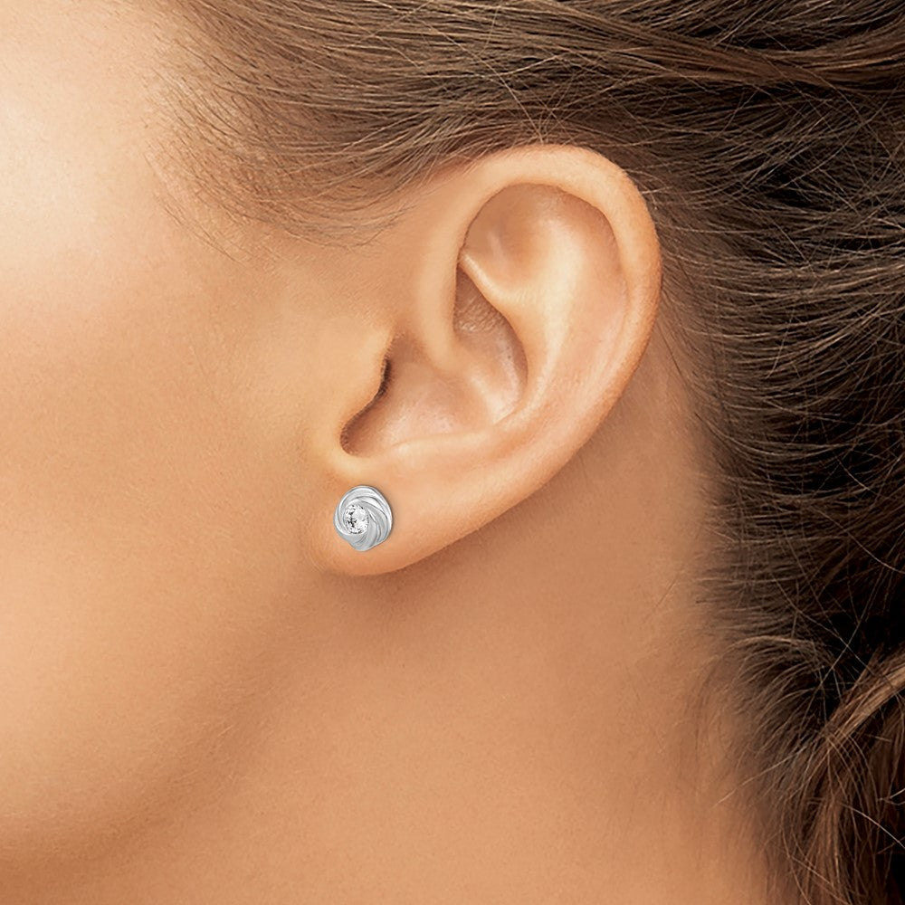 Sterling Silver Rhodium Plated CZ Knot Post Earrings