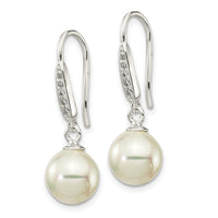 Sterling Silver Rhodium-plated 7-8mm Shell Pearl & CZ Dangle Earrings