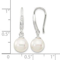 Sterling Silver Rhodium-plated 7-8mm Shell Pearl & CZ Dangle Earrings