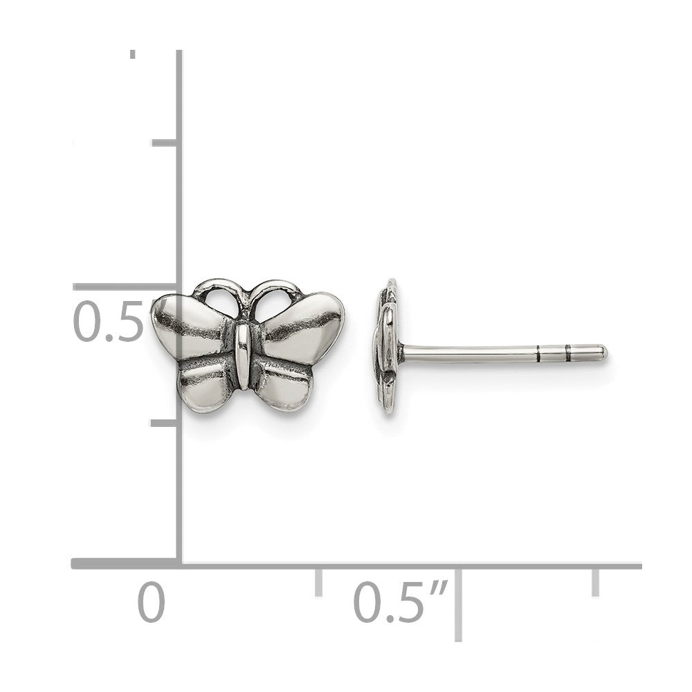 Sterling Silver Oxidized Butterfly Post Earrings
