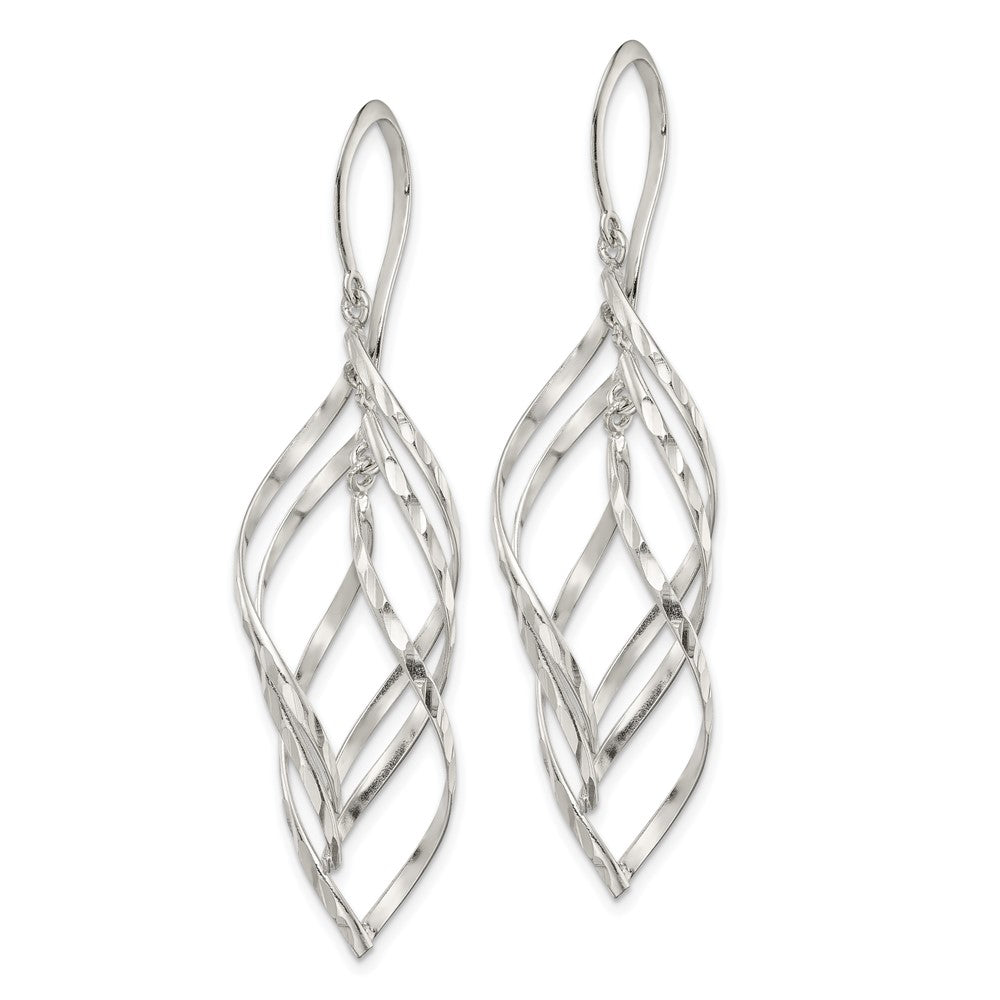 Sterling Silver Fancy Polished & Diamond-cut Twisted Dangle Earrings