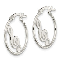 Sterling Silver Polished Music Note Hoop Earrings