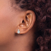Sterling Silver RH-plated Polished & Beaded Double CZ Circle Post Earrings