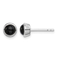 Sterling Silver Rhodium-plated Polished Onyx Round Bezel Stud Earrings