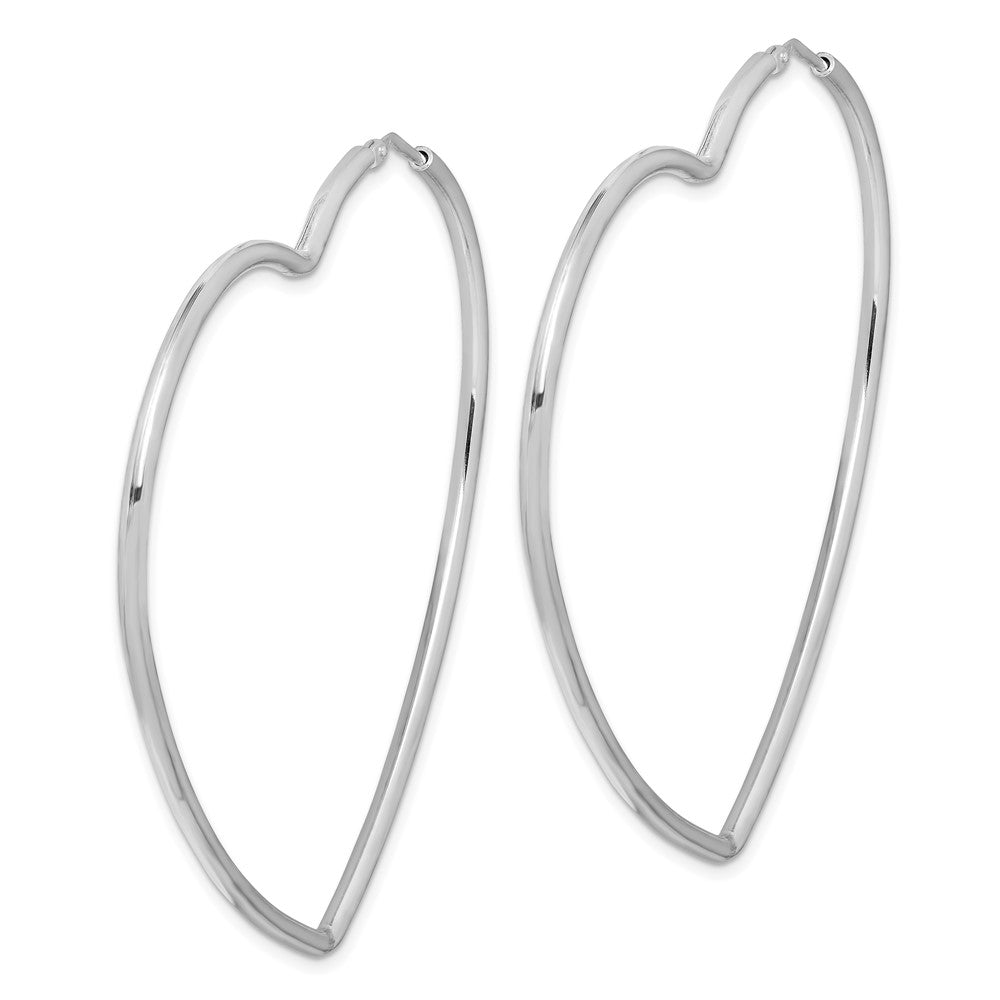 Sterling Silver Rhodium-Plated 2mm Heart Hoop Earrings
