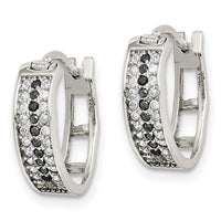 Sterling Silver RH-pltd Polished Black/White CZ 4mm Round Hoop Earrings