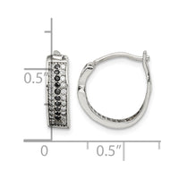 Sterling Silver RH-pltd Polished Black/White CZ 4mm Round Hoop Earrings