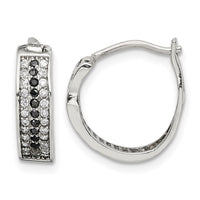Sterling Silver RH-pltd Polished Black/White CZ 4mm Round Hoop Earrings